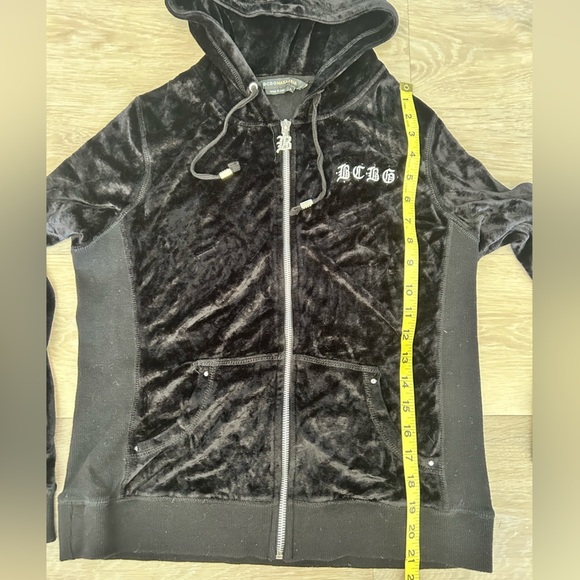 BCBG Velvet Zip-Up Hoodie Black Gothic Crown Y2K Size S - Picture 6 of 7